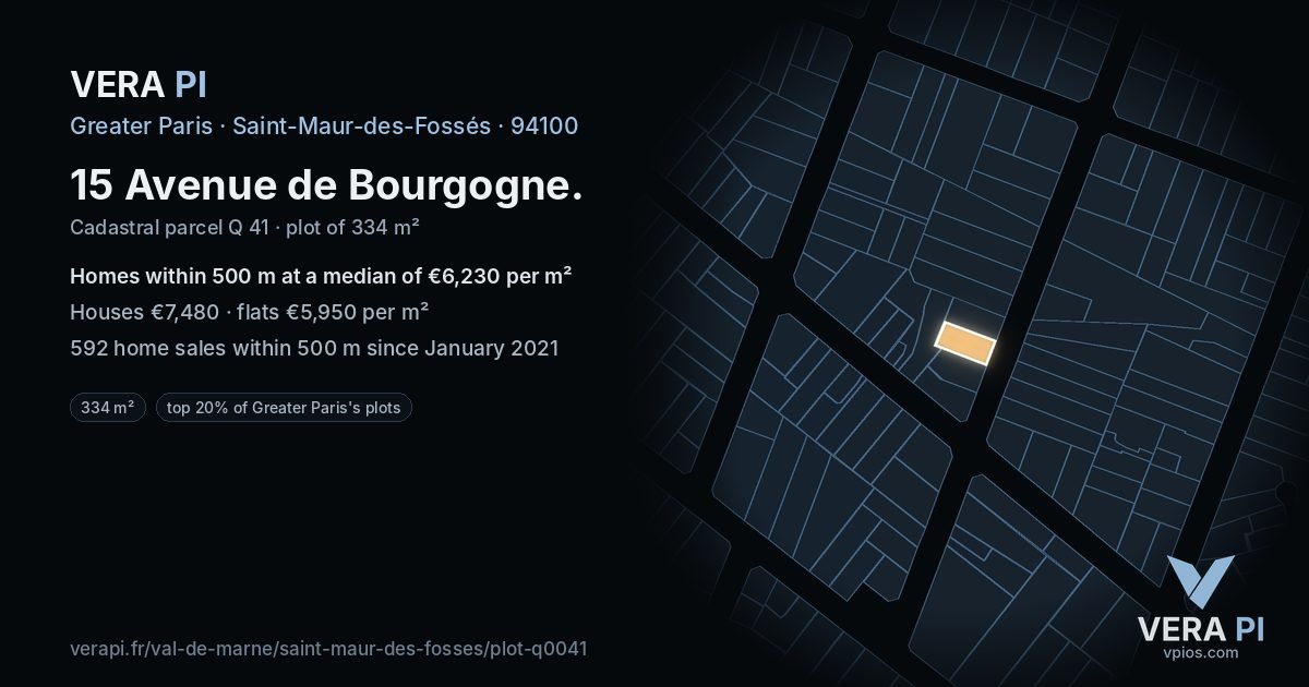 15 Avenue de Bourgogne, Saint-Maur-des-Fossés at night – the plot lit, the parcels around coloured by the prices near them