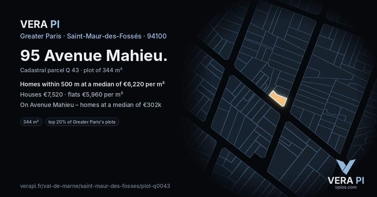 95 Avenue Mahieu, Saint-Maur-des-Fossés at night – the plot lit, the parcels around coloured by the prices near them