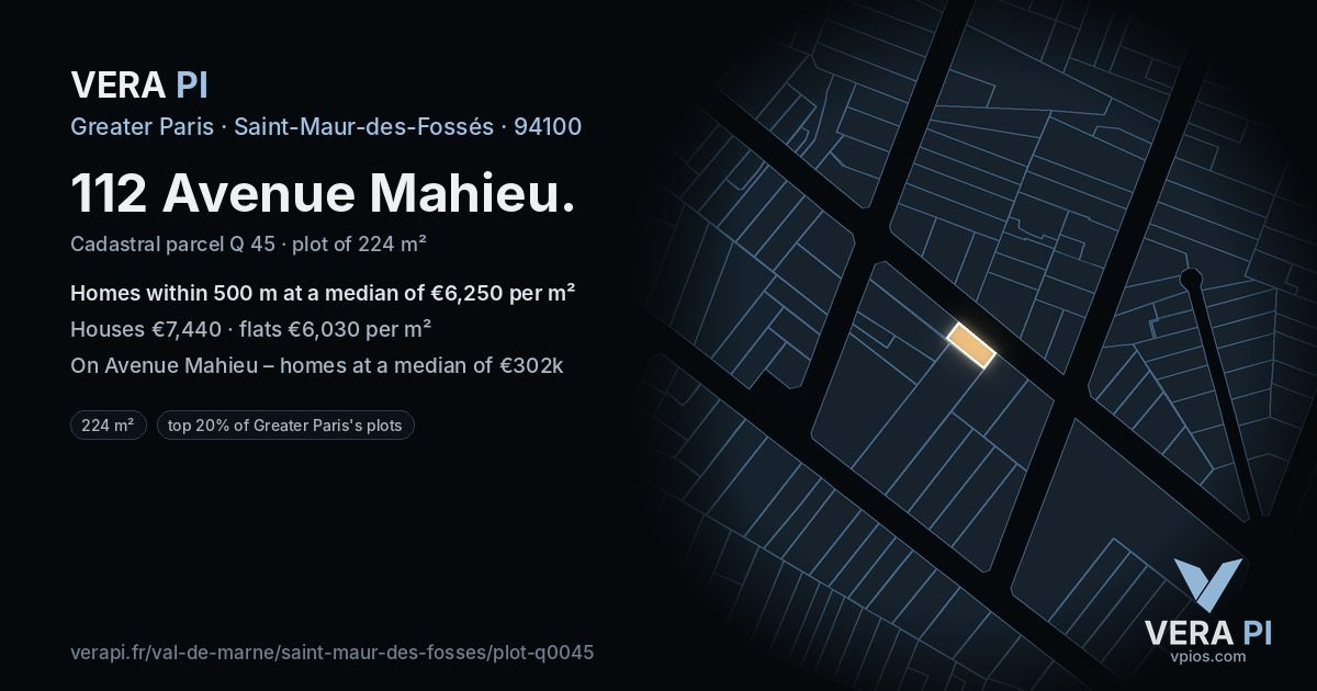 112 Avenue Mahieu, Saint-Maur-des-Fossés at night – the plot lit, the parcels around coloured by the prices near them