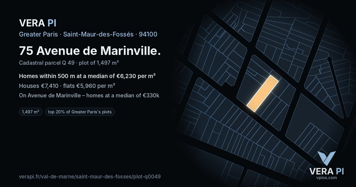 75 Avenue de Marinville, Saint-Maur-des-Fossés at night – the plot lit, the parcels around coloured by the prices near them