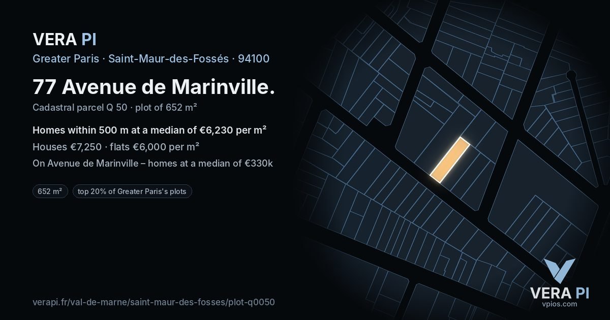 77 Avenue de Marinville, Saint-Maur-des-Fossés at night – the plot lit, the parcels around coloured by the prices near them