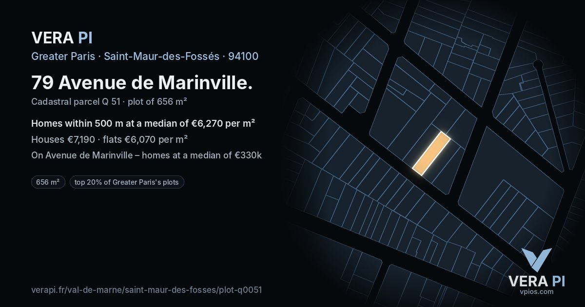 79 Avenue de Marinville, Saint-Maur-des-Fossés at night – the plot lit, the parcels around coloured by the prices near them
