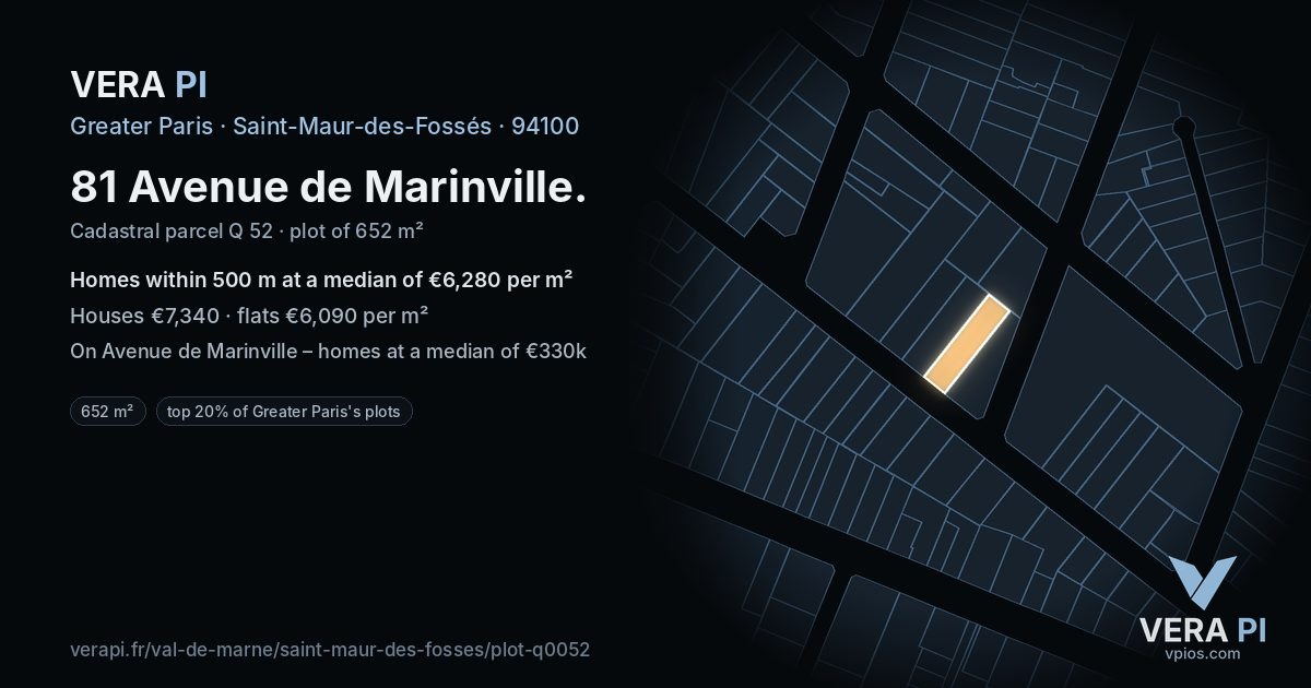 81 Avenue de Marinville, Saint-Maur-des-Fossés at night – the plot lit, the parcels around coloured by the prices near them