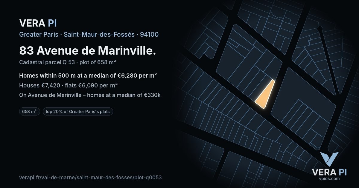 83 Avenue de Marinville, Saint-Maur-des-Fossés at night – the plot lit, the parcels around coloured by the prices near them