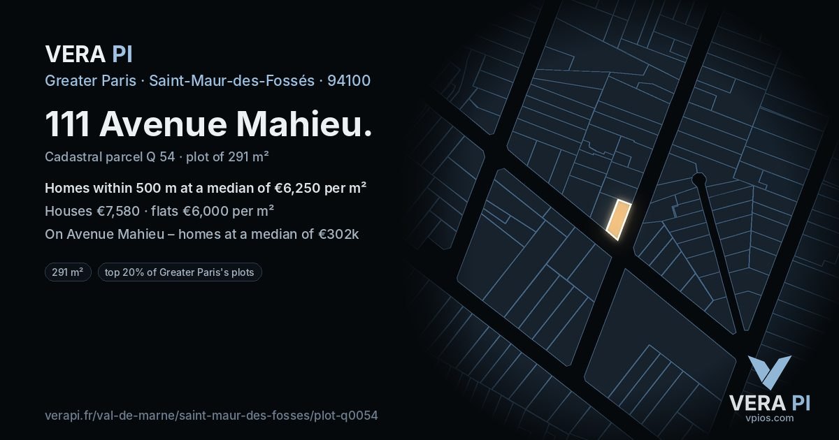 111 Avenue Mahieu, Saint-Maur-des-Fossés at night – the plot lit, the parcels around coloured by the prices near them