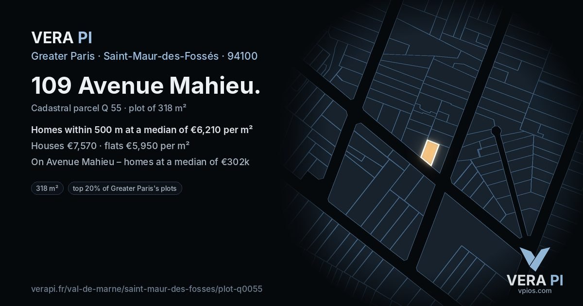 109 Avenue Mahieu, Saint-Maur-des-Fossés at night – the plot lit, the parcels around coloured by the prices near them