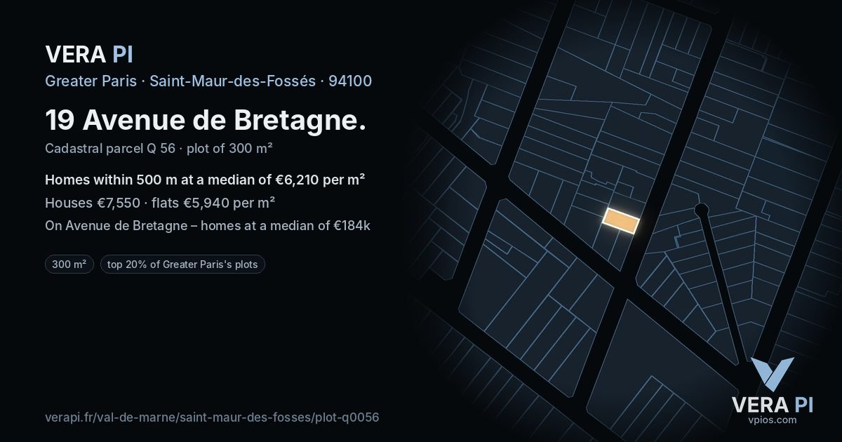 19 Avenue de Bretagne, Saint-Maur-des-Fossés at night – the plot lit, the parcels around coloured by the prices near them