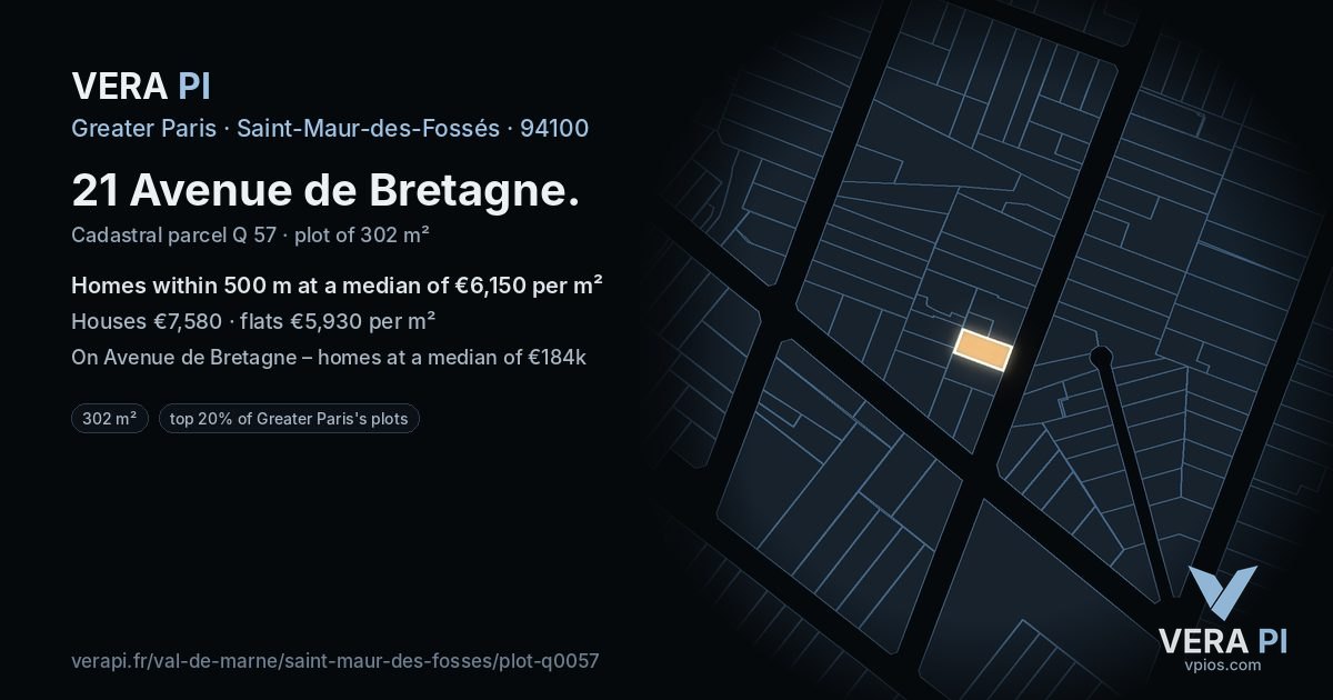 21 Avenue de Bretagne, Saint-Maur-des-Fossés at night – the plot lit, the parcels around coloured by the prices near them