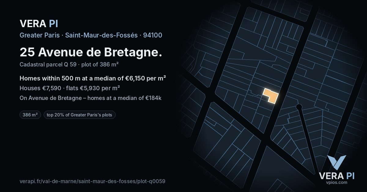 25 Avenue de Bretagne, Saint-Maur-des-Fossés at night – the plot lit, the parcels around coloured by the prices near them