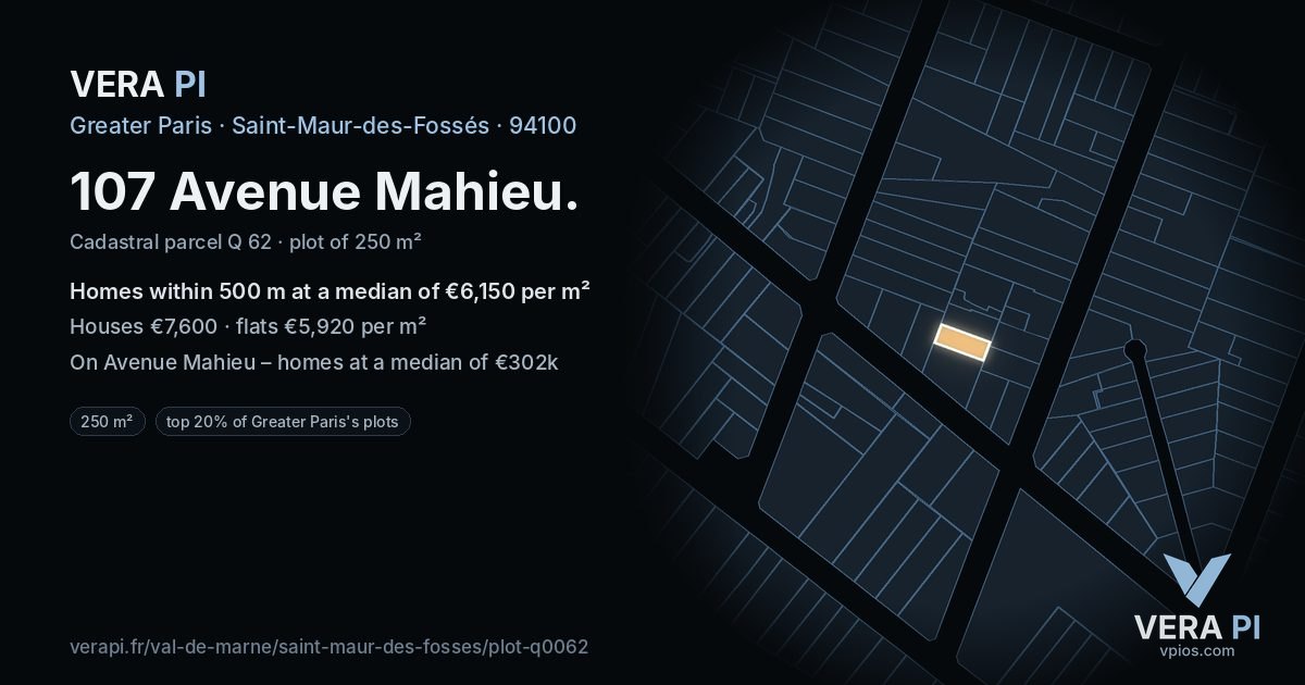 107 Avenue Mahieu, Saint-Maur-des-Fossés at night – the plot lit, the parcels around coloured by the prices near them
