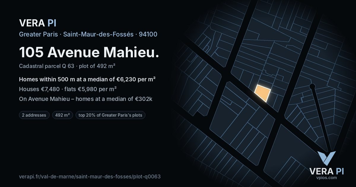 105 Avenue Mahieu, Saint-Maur-des-Fossés at night – the plot lit, the parcels around coloured by the prices near them