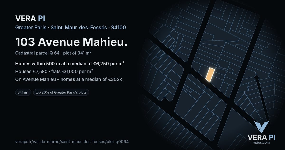 103 Avenue Mahieu, Saint-Maur-des-Fossés at night – the plot lit, the parcels around coloured by the prices near them