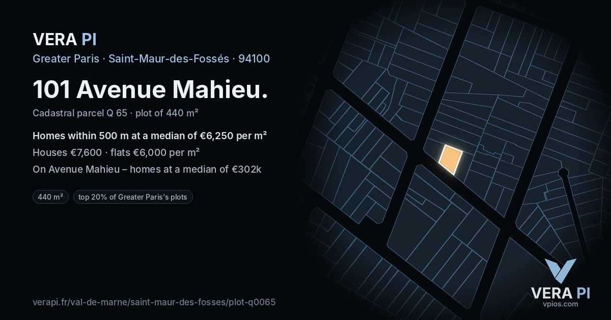 101 Avenue Mahieu, Saint-Maur-des-Fossés at night – the plot lit, the parcels around coloured by the prices near them
