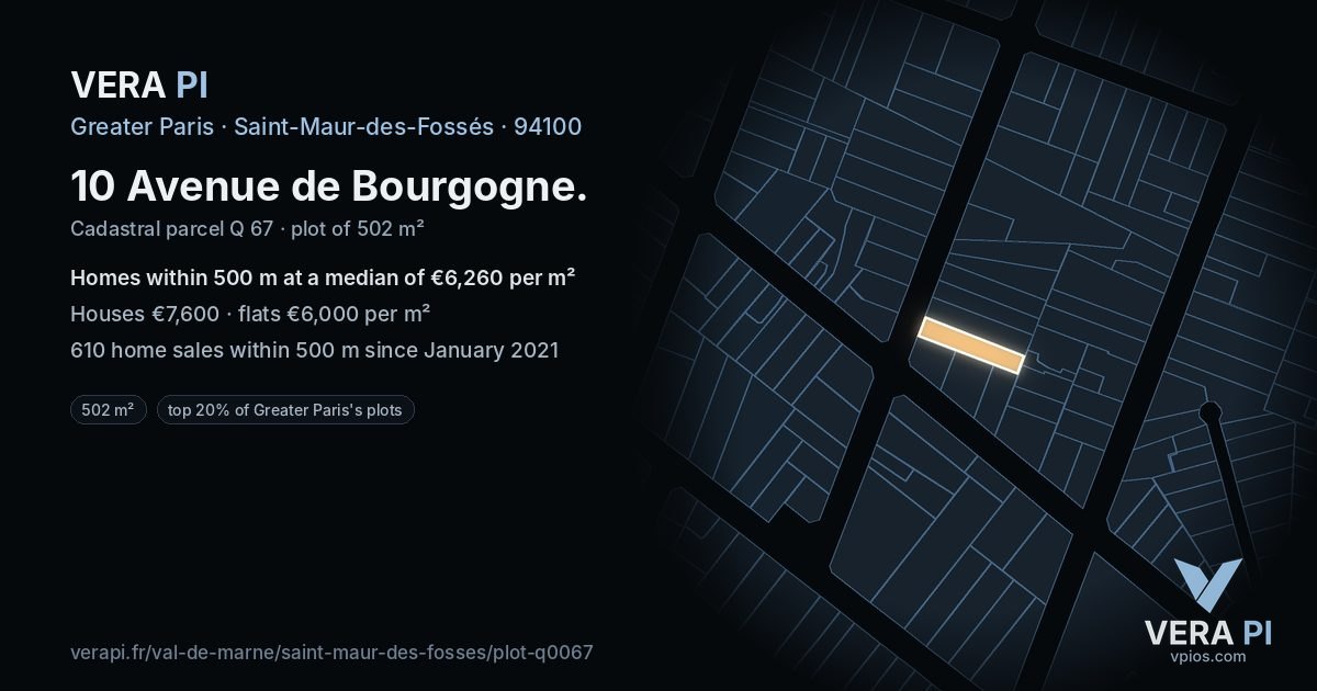 10 Avenue de Bourgogne, Saint-Maur-des-Fossés at night – the plot lit, the parcels around coloured by the prices near them