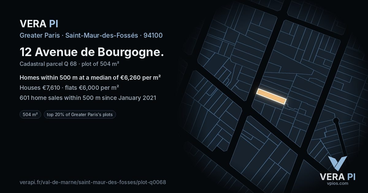 12 Avenue de Bourgogne, Saint-Maur-des-Fossés at night – the plot lit, the parcels around coloured by the prices near them