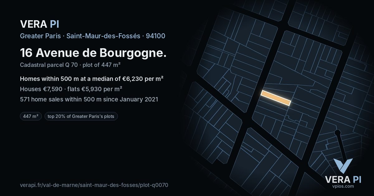 16 Avenue de Bourgogne, Saint-Maur-des-Fossés at night – the plot lit, the parcels around coloured by the prices near them