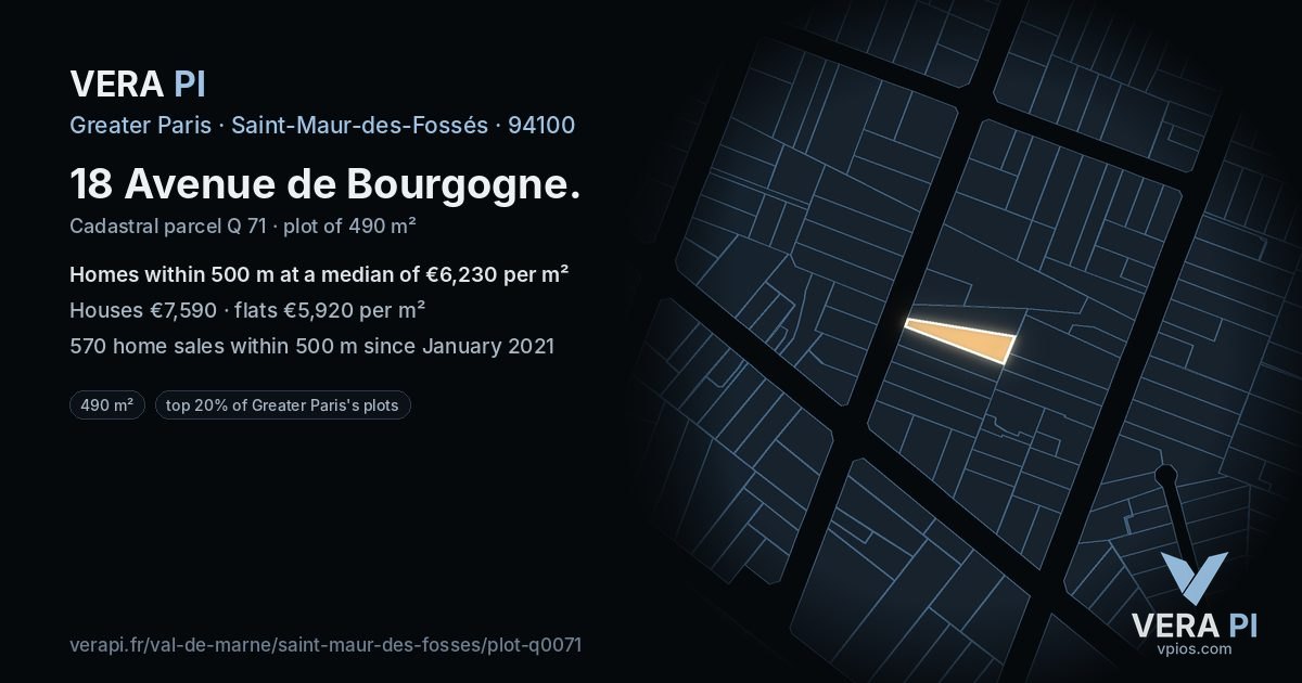 18 Avenue de Bourgogne, Saint-Maur-des-Fossés at night – the plot lit, the parcels around coloured by the prices near them