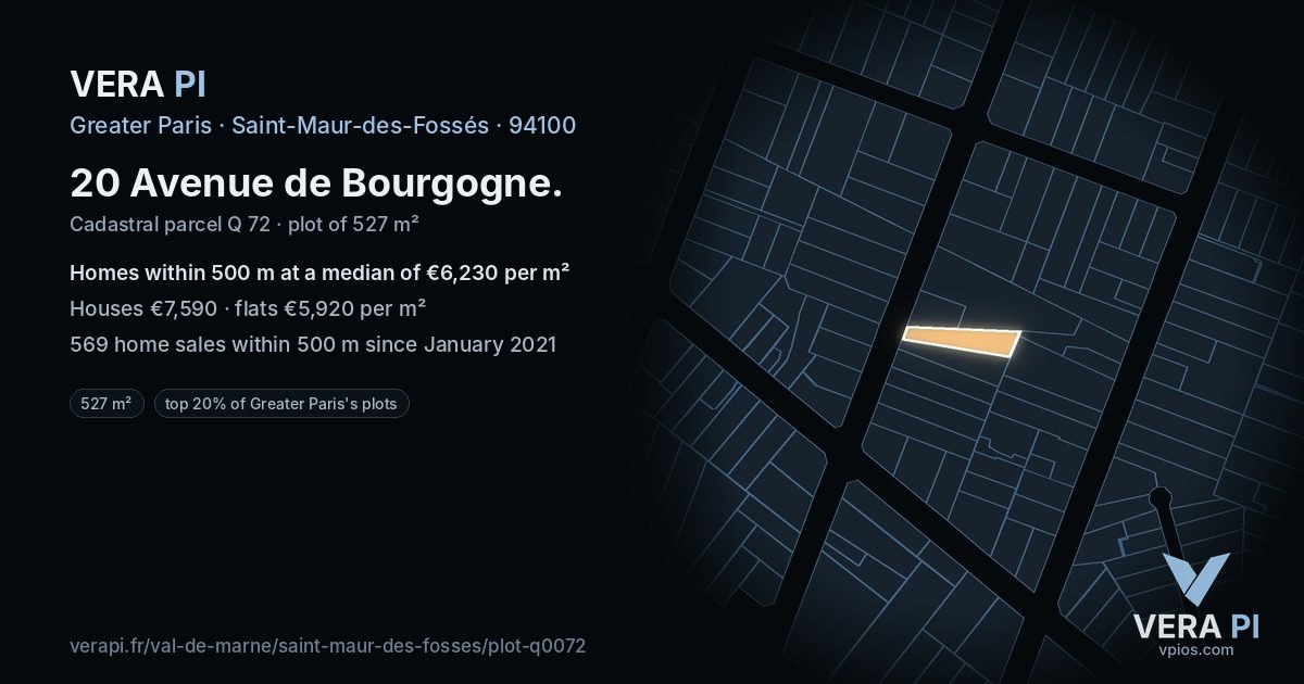 20 Avenue de Bourgogne, Saint-Maur-des-Fossés at night – the plot lit, the parcels around coloured by the prices near them