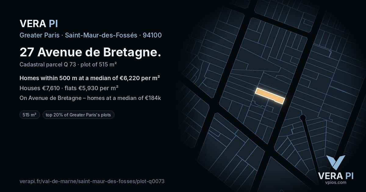 27 Avenue de Bretagne, Saint-Maur-des-Fossés at night – the plot lit, the parcels around coloured by the prices near them
