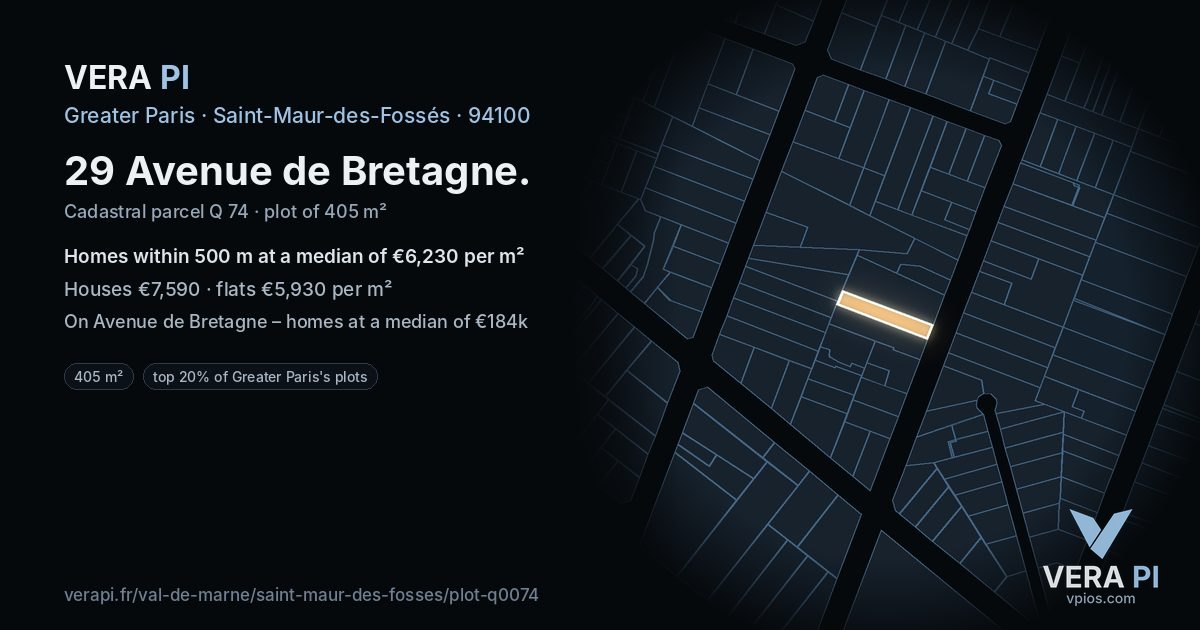 29 Avenue de Bretagne, Saint-Maur-des-Fossés at night – the plot lit, the parcels around coloured by the prices near them