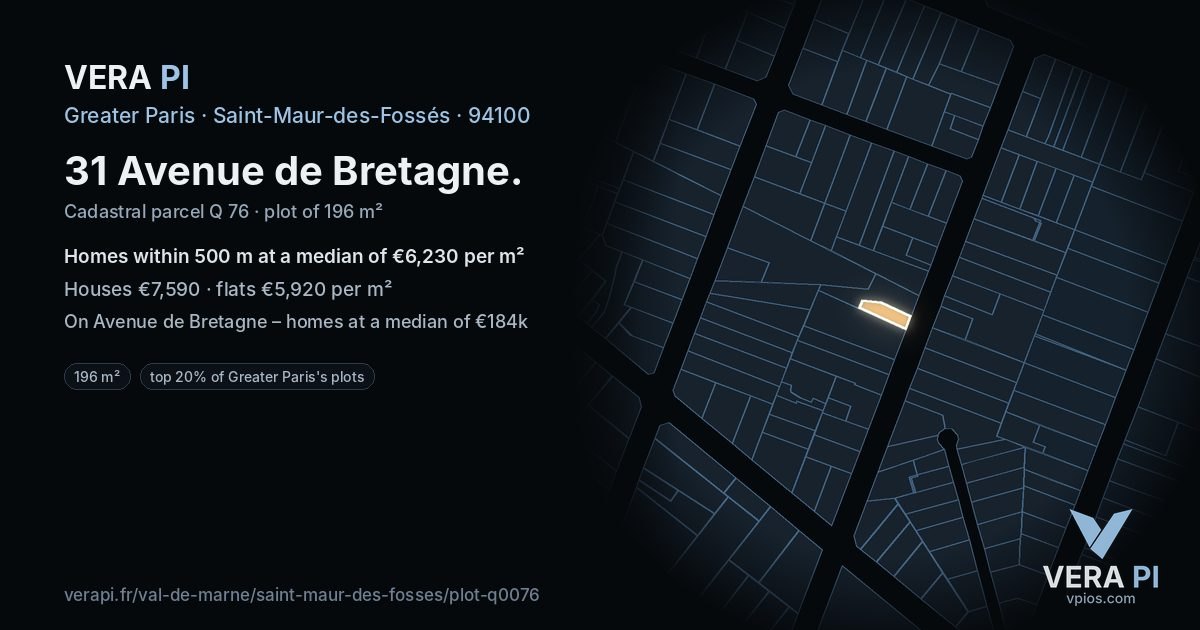 31 Avenue de Bretagne, Saint-Maur-des-Fossés at night – the plot lit, the parcels around coloured by the prices near them