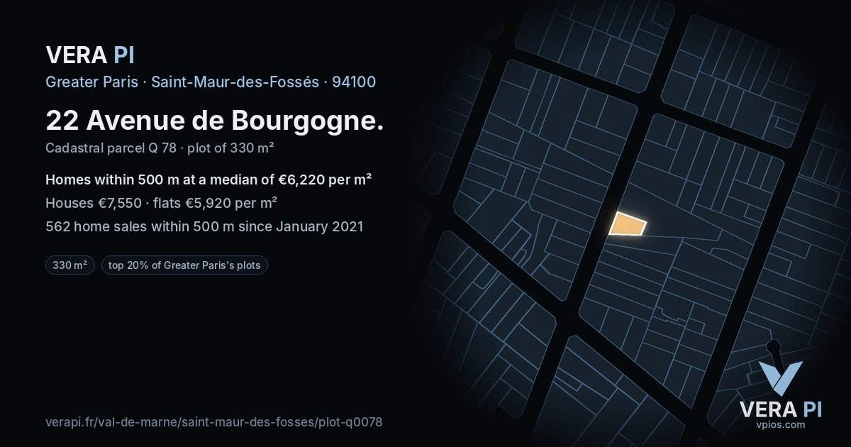 22 Avenue de Bourgogne, Saint-Maur-des-Fossés at night – the plot lit, the parcels around coloured by the prices near them