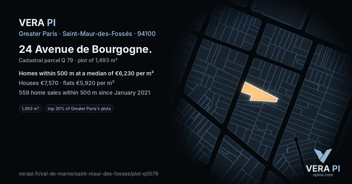 24 Avenue de Bourgogne, Saint-Maur-des-Fossés at night – the plot lit, the parcels around coloured by the prices near them