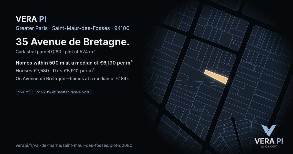 35 Avenue de Bretagne, Saint-Maur-des-Fossés at night – the plot lit, the parcels around coloured by the prices near them