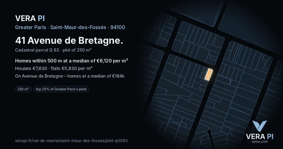 41 Avenue de Bretagne, Saint-Maur-des-Fossés at night – the plot lit, the parcels around coloured by the prices near them