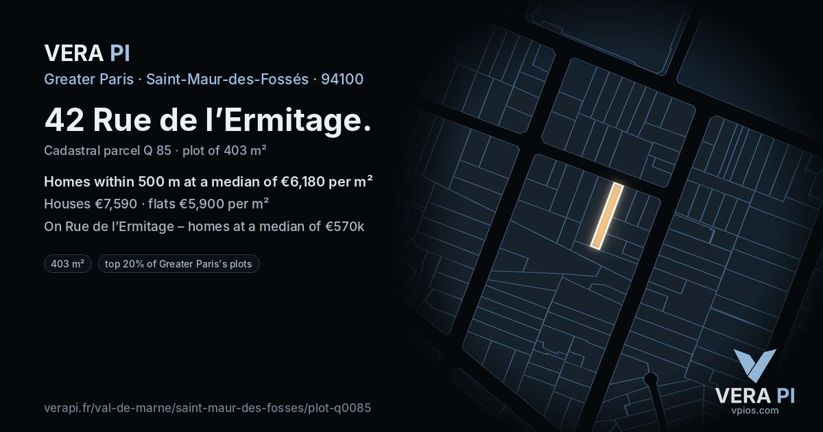 42 Rue de l’Ermitage, Saint-Maur-des-Fossés at night – the plot lit, the parcels around coloured by the prices near them