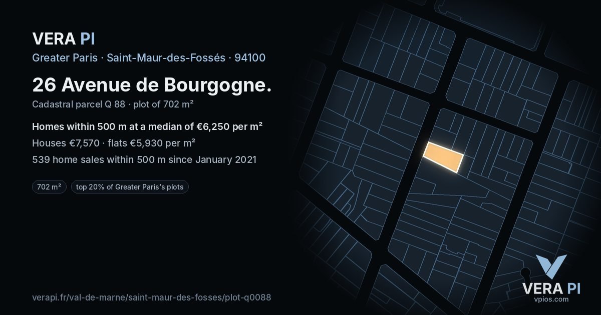 26 Avenue de Bourgogne, Saint-Maur-des-Fossés at night – the plot lit, the parcels around coloured by the prices near them
