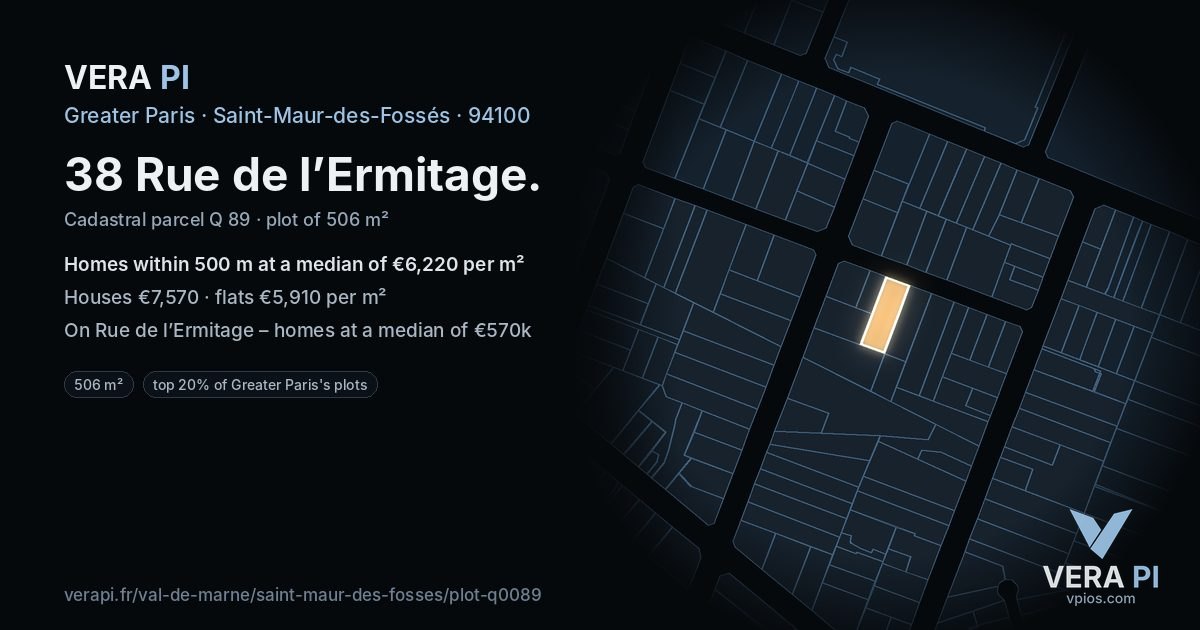38 Rue de l’Ermitage, Saint-Maur-des-Fossés at night – the plot lit, the parcels around coloured by the prices near them