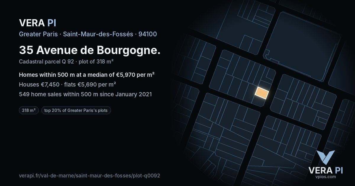 35 Avenue de Bourgogne, Saint-Maur-des-Fossés at night – the plot lit, the parcels around coloured by the prices near them