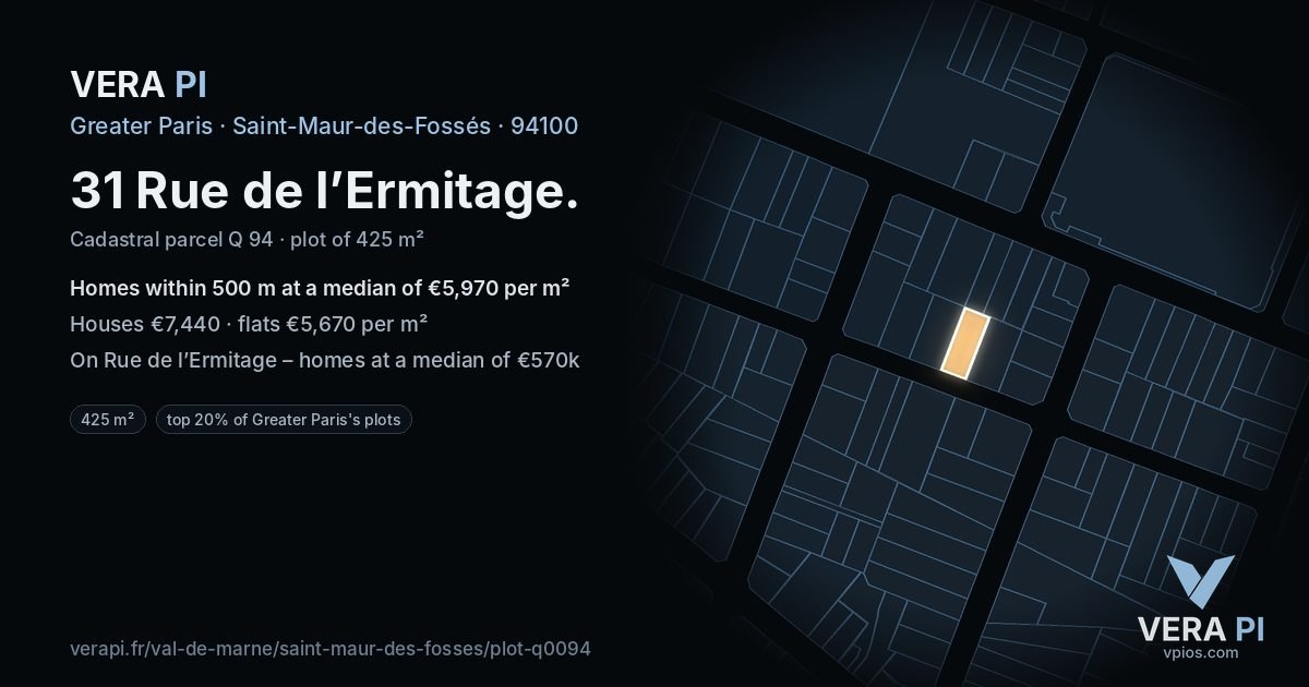 31 Rue de l’Ermitage, Saint-Maur-des-Fossés at night – the plot lit, the parcels around coloured by the prices near them
