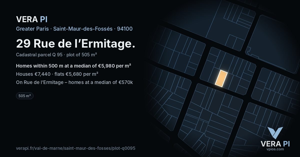 29 Rue de l’Ermitage, Saint-Maur-des-Fossés at night – the plot lit, the parcels around coloured by the prices near them