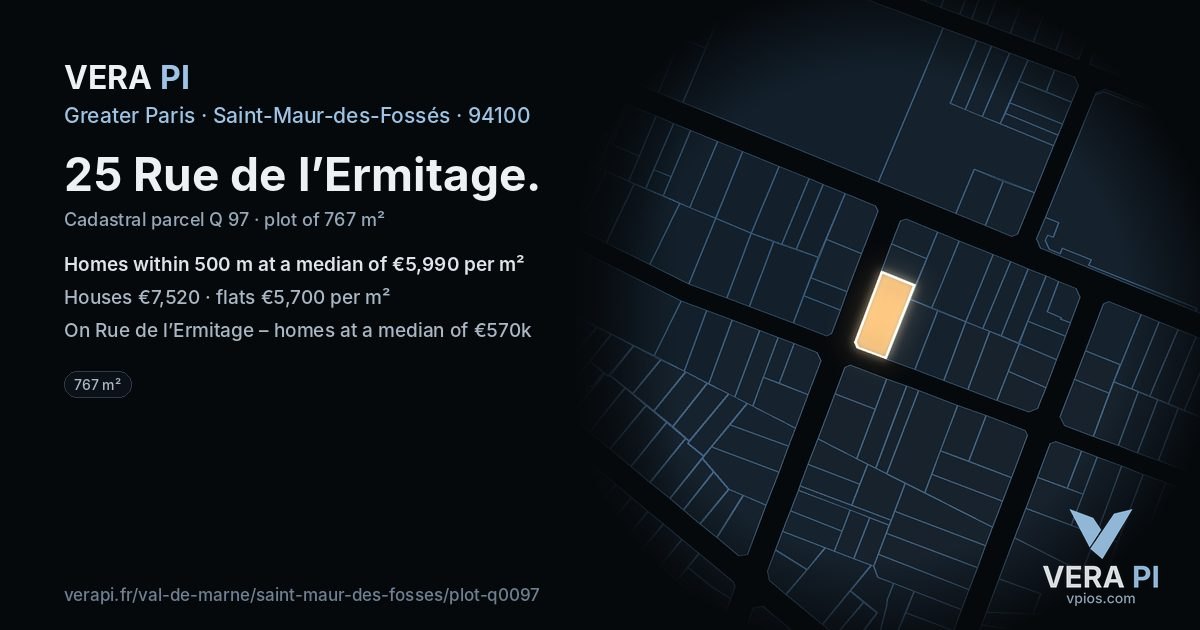 25 Rue de l’Ermitage, Saint-Maur-des-Fossés at night – the plot lit, the parcels around coloured by the prices near them