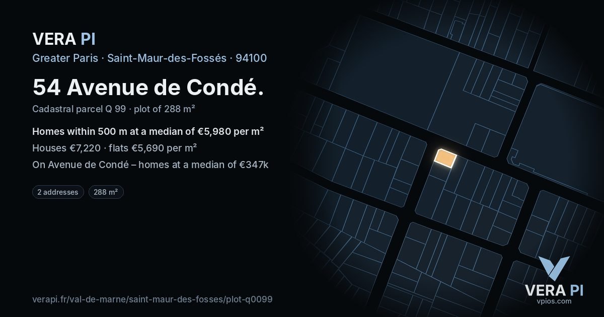 54 Avenue de Condé, Saint-Maur-des-Fossés at night – the plot lit, the parcels around coloured by the prices near them