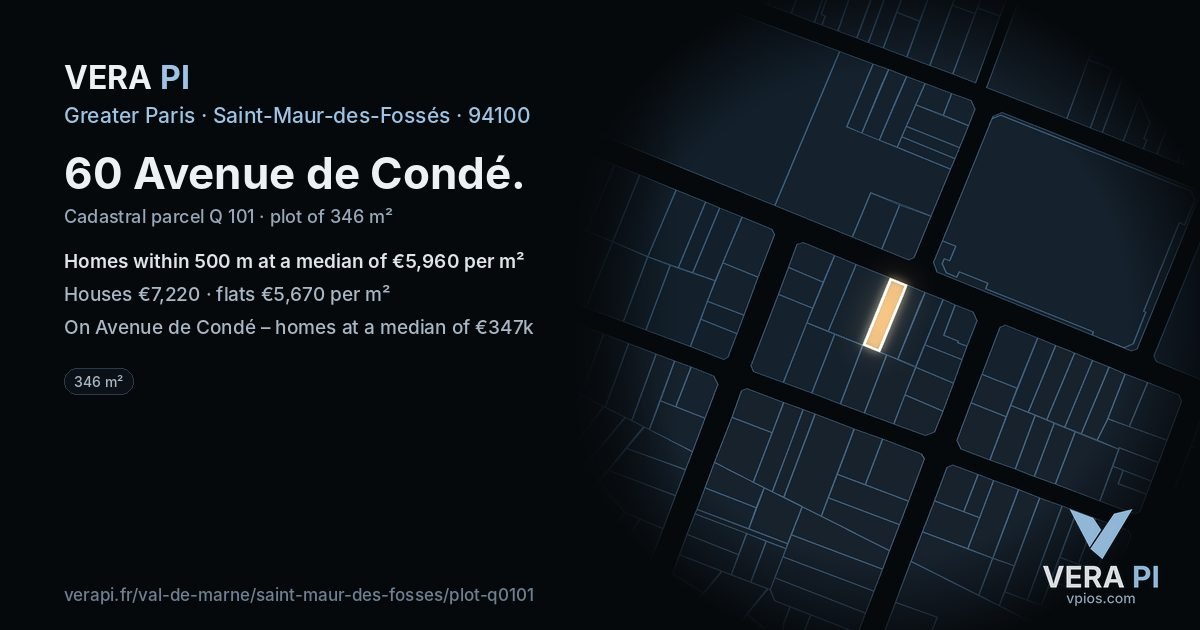 60 Avenue de Condé, Saint-Maur-des-Fossés at night – the plot lit, the parcels around coloured by the prices near them