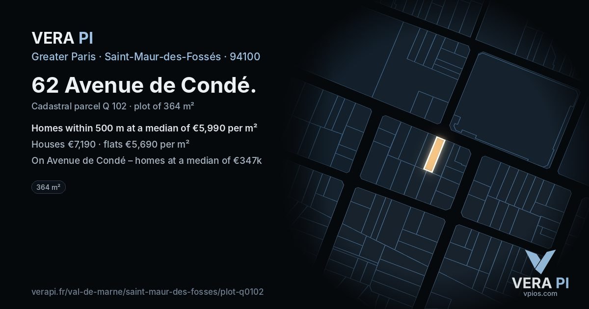 62 Avenue de Condé, Saint-Maur-des-Fossés at night – the plot lit, the parcels around coloured by the prices near them