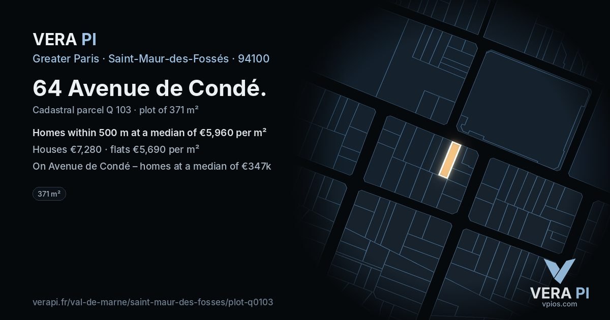 64 Avenue de Condé, Saint-Maur-des-Fossés at night – the plot lit, the parcels around coloured by the prices near them