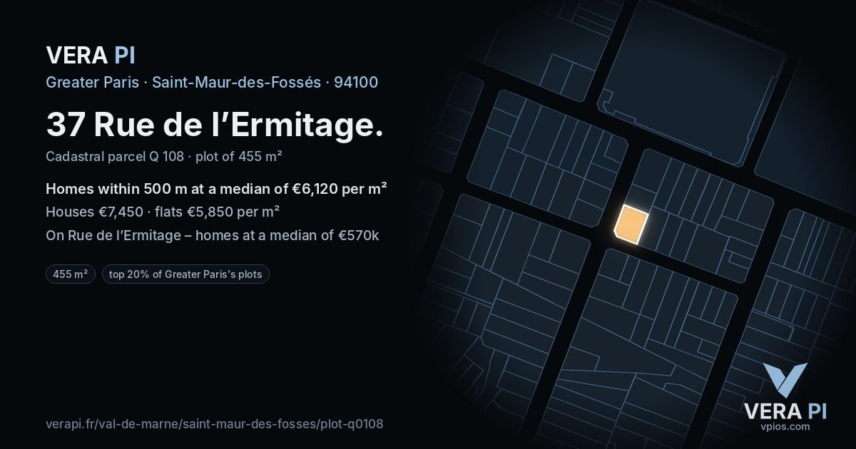37 Rue de l’Ermitage, Saint-Maur-des-Fossés at night – the plot lit, the parcels around coloured by the prices near them