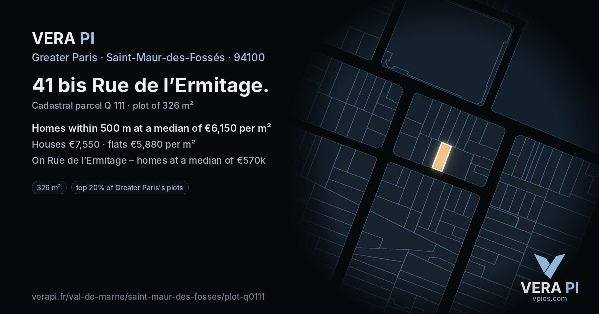 41 bis Rue de l’Ermitage, Saint-Maur-des-Fossés at night – the plot lit, the parcels around coloured by the prices near them