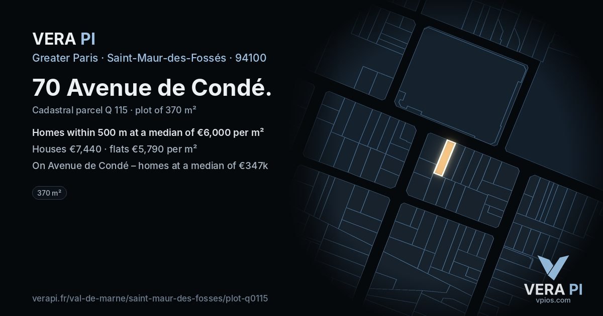 70 Avenue de Condé, Saint-Maur-des-Fossés at night – the plot lit, the parcels around coloured by the prices near them