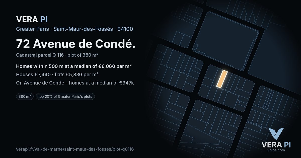 72 Avenue de Condé, Saint-Maur-des-Fossés at night – the plot lit, the parcels around coloured by the prices near them