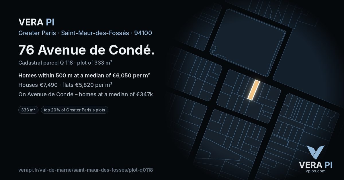76 Avenue de Condé, Saint-Maur-des-Fossés at night – the plot lit, the parcels around coloured by the prices near them
