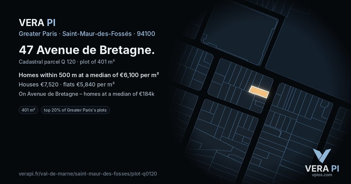 47 Avenue de Bretagne, Saint-Maur-des-Fossés at night – the plot lit, the parcels around coloured by the prices near them