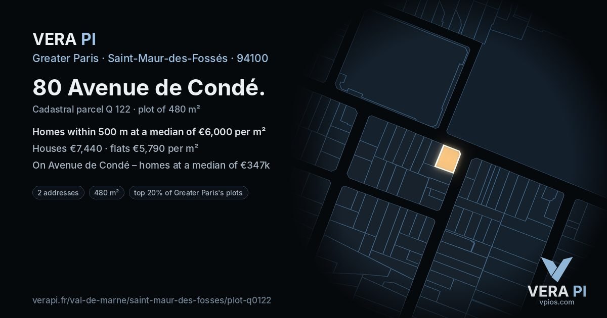 80 Avenue de Condé, Saint-Maur-des-Fossés at night – the plot lit, the parcels around coloured by the prices near them