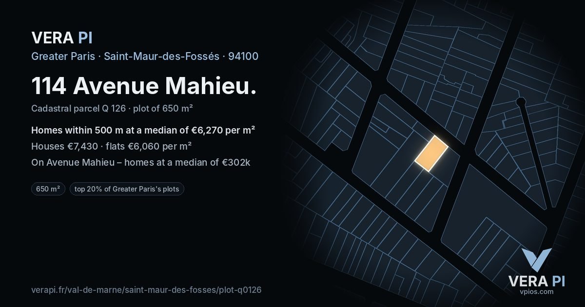114 Avenue Mahieu, Saint-Maur-des-Fossés at night – the plot lit, the parcels around coloured by the prices near them