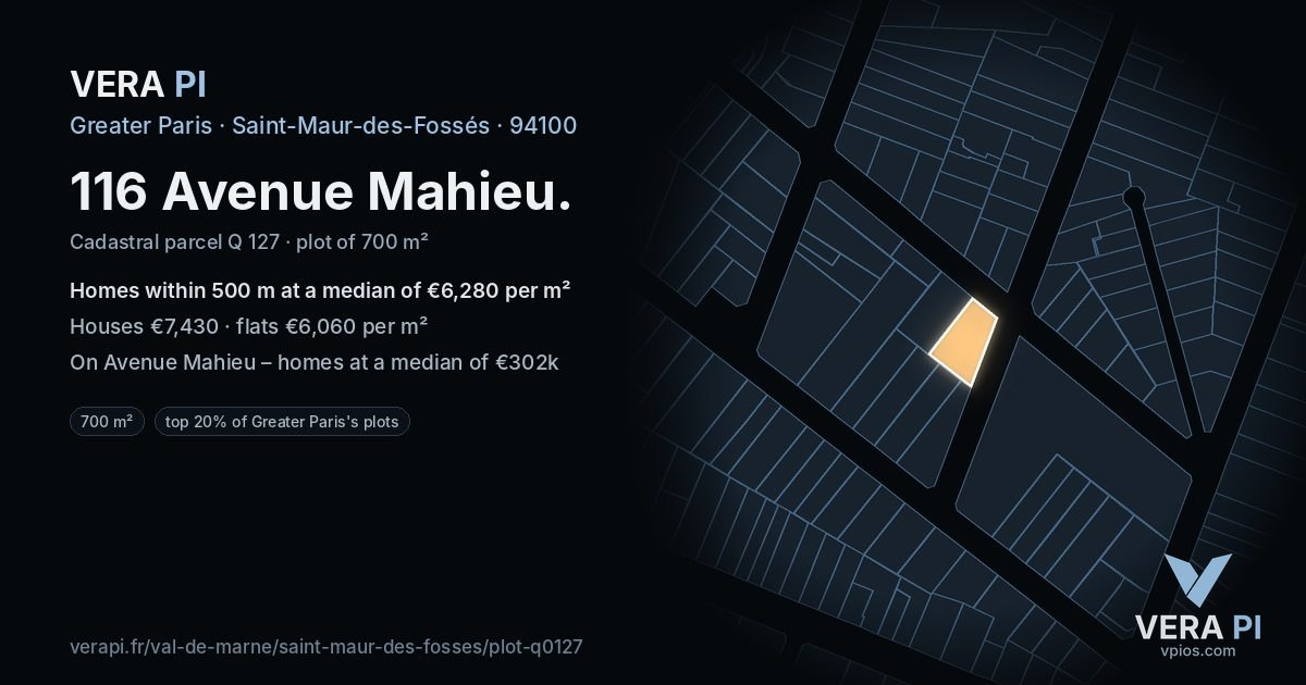 116 Avenue Mahieu, Saint-Maur-des-Fossés at night – the plot lit, the parcels around coloured by the prices near them