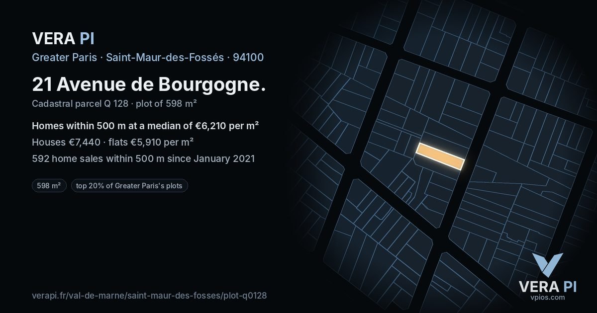 21 Avenue de Bourgogne, Saint-Maur-des-Fossés at night – the plot lit, the parcels around coloured by the prices near them